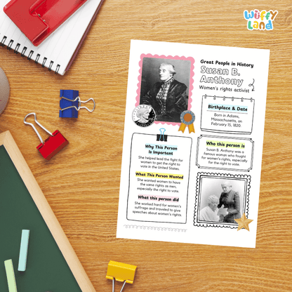 Susan B. Anthony Famous People Research Page Worksheets