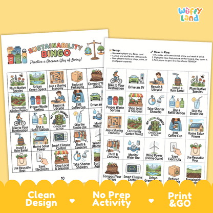 Sustainability BINGO Games Printable Activity