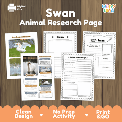 Swan Animal Research Page Worksheets
