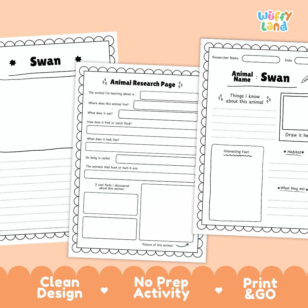 Swan Animal Research Page Worksheets