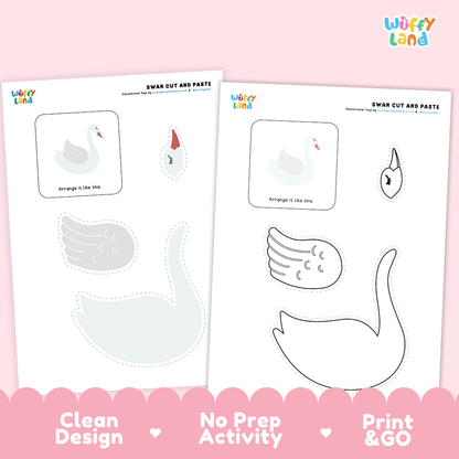 Swan Cut and Paste Craft and Coloring Activity Worksheets