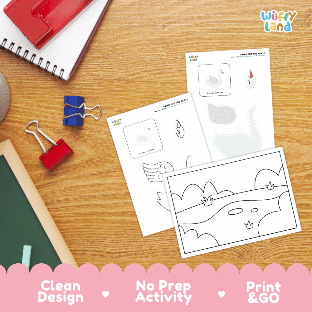 Swan Cut and Paste Craft and Coloring Activity Worksheets