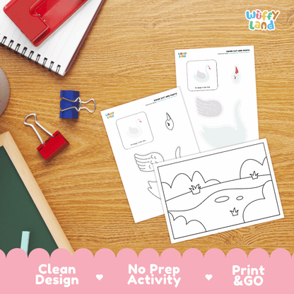 Swan Cut and Paste Craft and Coloring Activity Worksheets