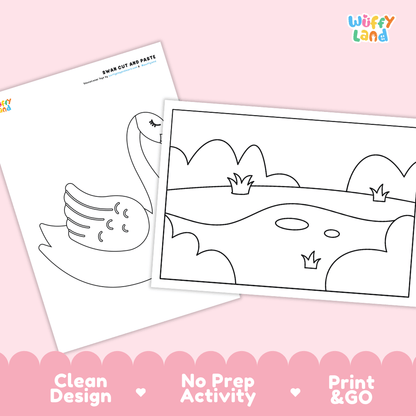 Swan Cut and Paste Craft and Coloring Activity Worksheets