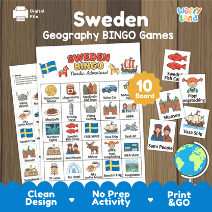 Sweden Geography BINGO Games Swedish Culture and Landmarks Activity