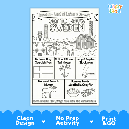 Sweden Geography Coloring Poster and Activity Pages