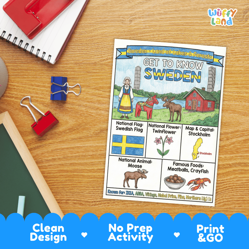 Sweden Geography Coloring Poster and Activity Pages