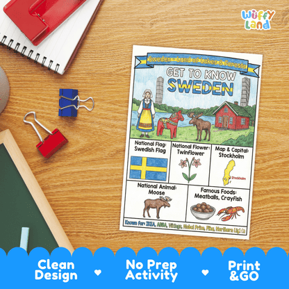 Sweden Geography Coloring Poster and Activity Pages