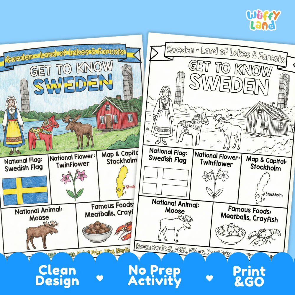 Sweden Geography Coloring Poster and Activity Pages