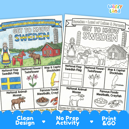 Sweden Geography Coloring Poster and Activity Pages