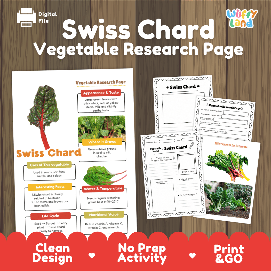 Swiss Chard Vegetable Research Worksheets and Informational Fact Sheets