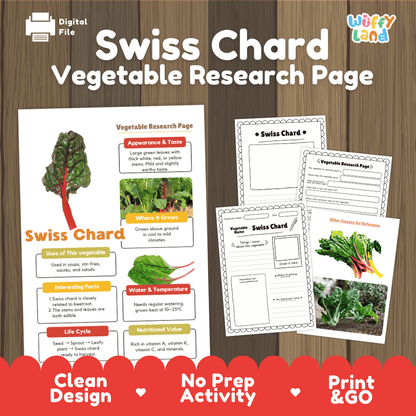 Swiss Chard Vegetable Research Worksheets and Informational Fact Sheets