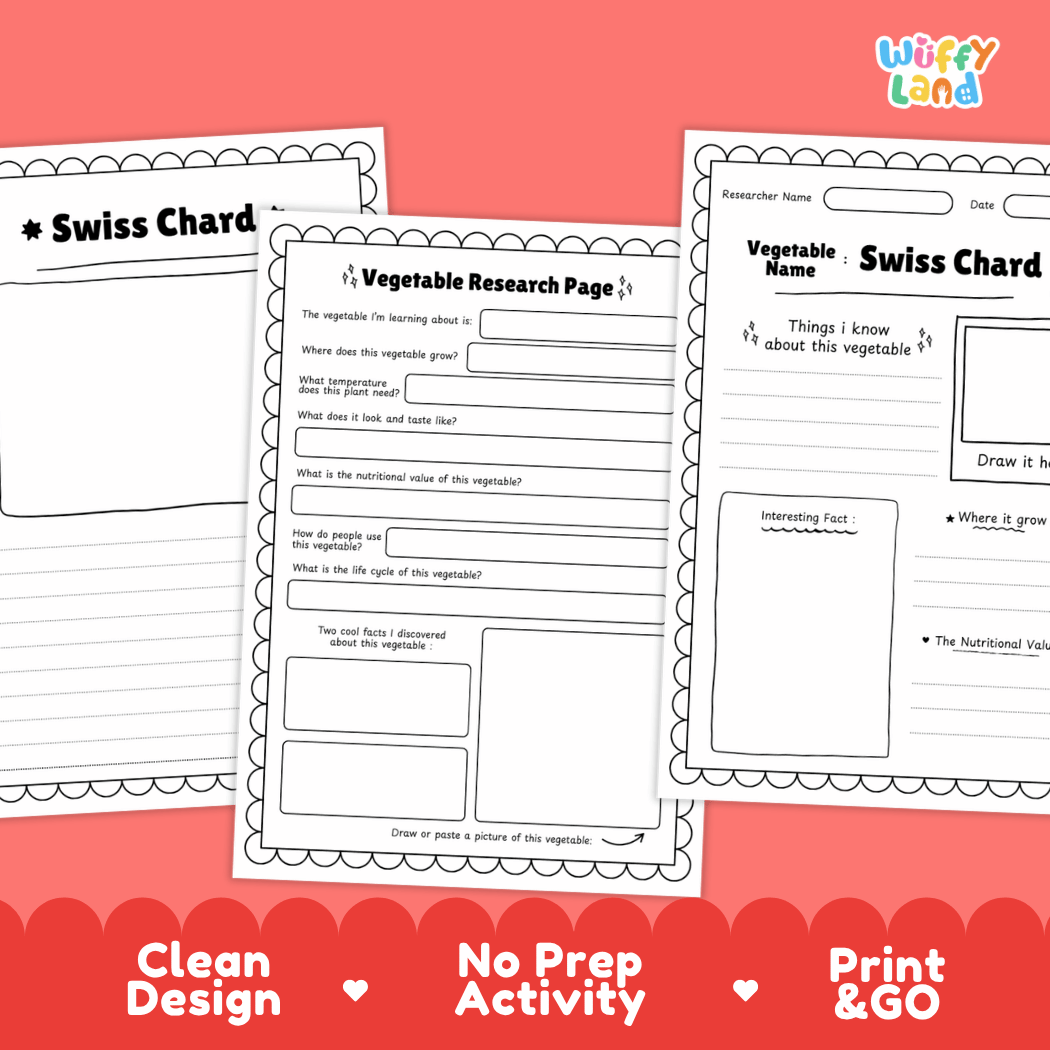 Swiss Chard Vegetable Research Worksheets and Informational Fact Sheets