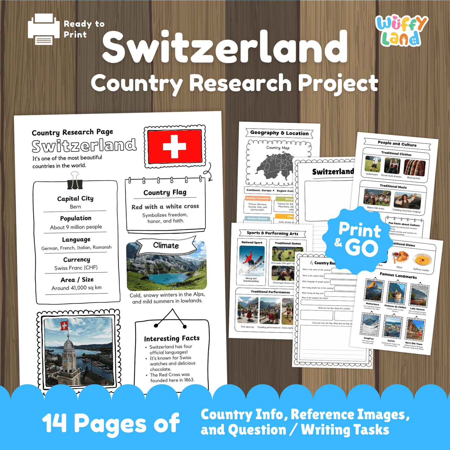 SWITZERLAND Country Study | Geography Research Project & Printable Worksheets