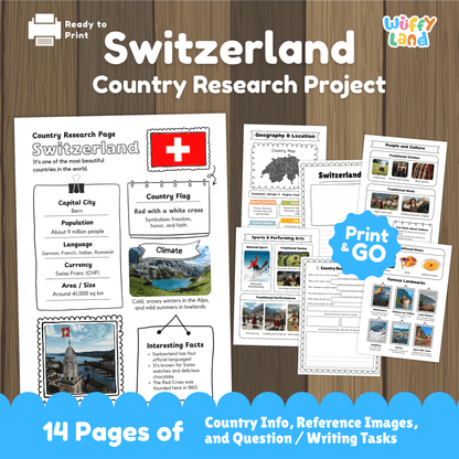 SWITZERLAND Country Study | Geography Research Project & Printable Worksheets