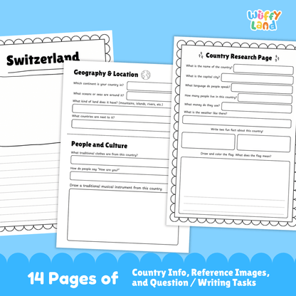 SWITZERLAND Country Study | Geography Research Project & Printable Worksheets