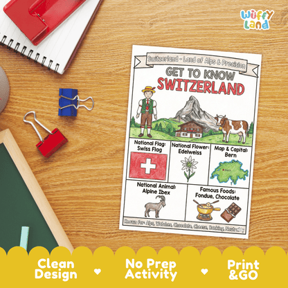 Switzerland Geography Coloring Poster and Fact Sheet Printables