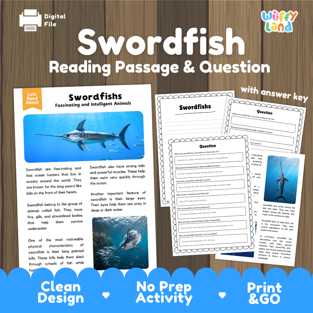 Swordfish Reading Passage and Comprehension Questions Worksheets