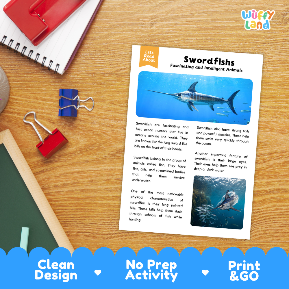 Swordfish Reading Passage and Comprehension Questions Worksheets
