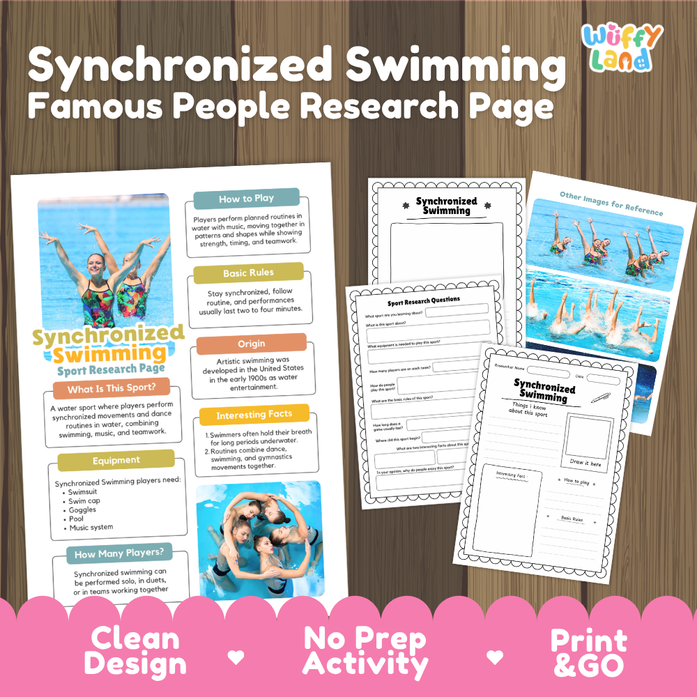 Synchronized Swimming Sport Research Project Worksheets and Fact Sheet Activity