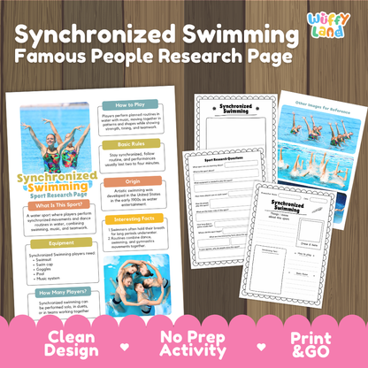 Synchronized Swimming Sport Research Project Worksheets and Fact Sheet Activity