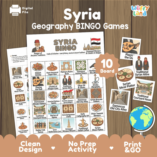 Syria Geography BINGO Game | Syrian Culture and Landmarks Printable Activity