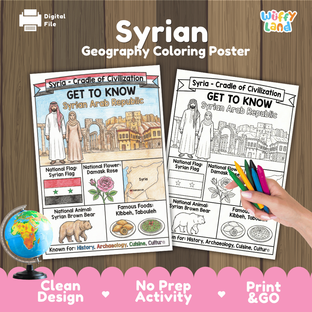 Syrian Geography Coloring Poster Worksheets