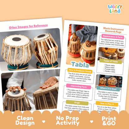 Tabla Music Research Page Worksheets and Fact Sheet
