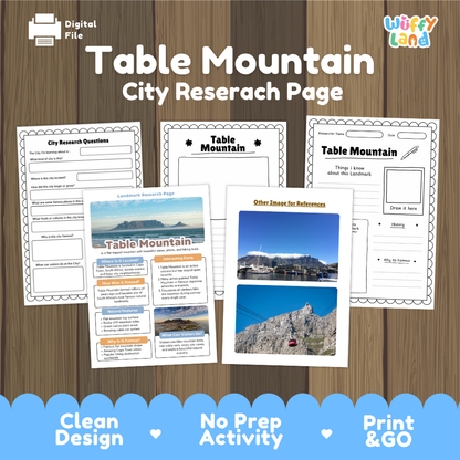 Table Mountain Landmark Research Project Worksheets and Fact Page Activity