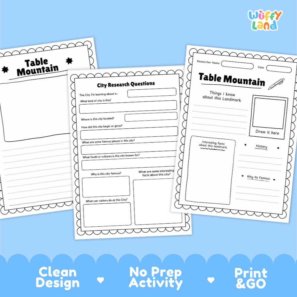 Table Mountain Landmark Research Project Worksheets and Fact Page Activity