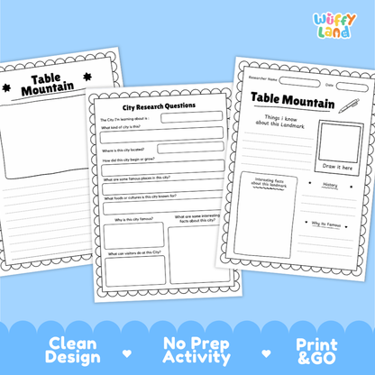 Table Mountain Landmark Research Project Worksheets and Fact Page Activity