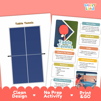 Table Tennis Sport Research Project Worksheets and Fact Sheet
