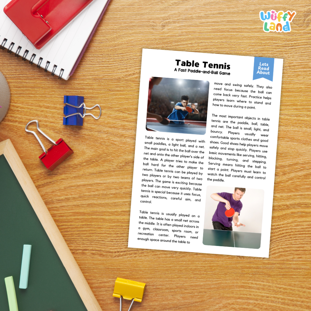 Table Tennis Sports Reading Passages and Comprehension Questions Worksheets