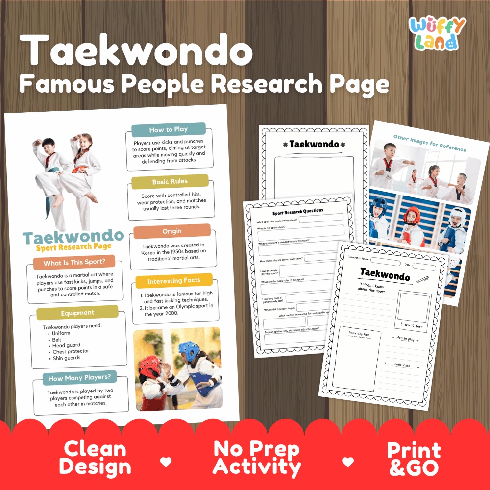 Taekwondo Sport Research Project Worksheets and Fact Sheet