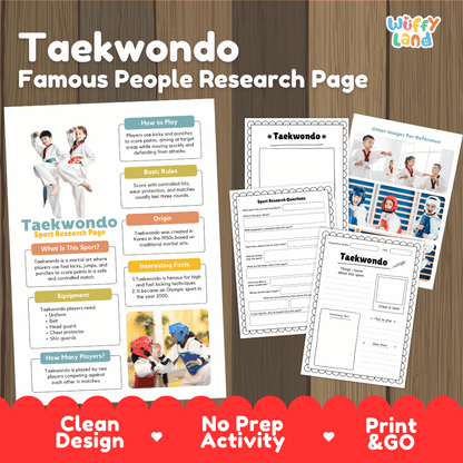Taekwondo Sport Research Project Worksheets and Fact Sheet