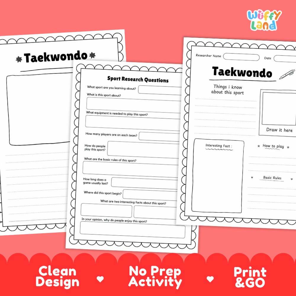 Taekwondo Sport Research Project Worksheets and Fact Sheet