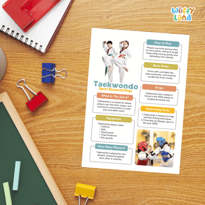 Taekwondo Sport Research Project Worksheets and Fact Sheet