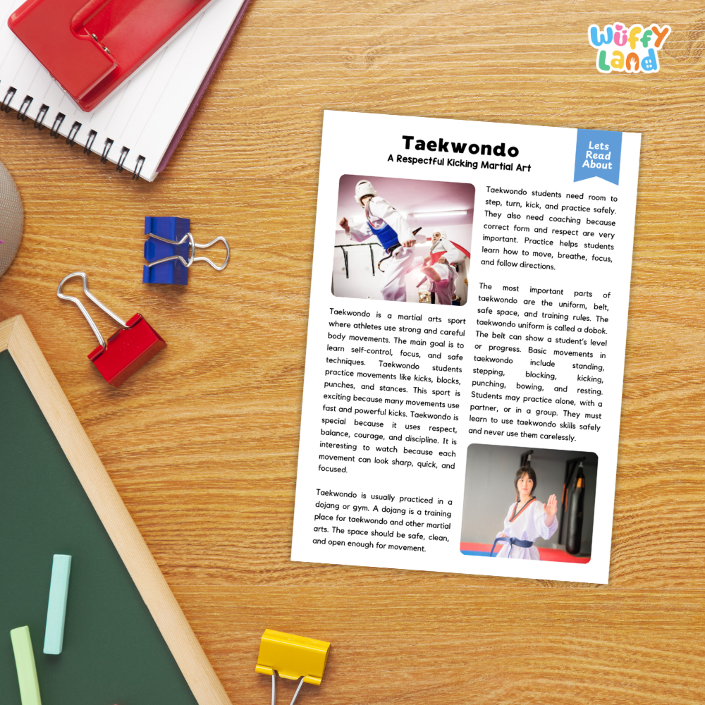 Taekwondo Sports Reading Passages and Comprehension Questions Worksheets