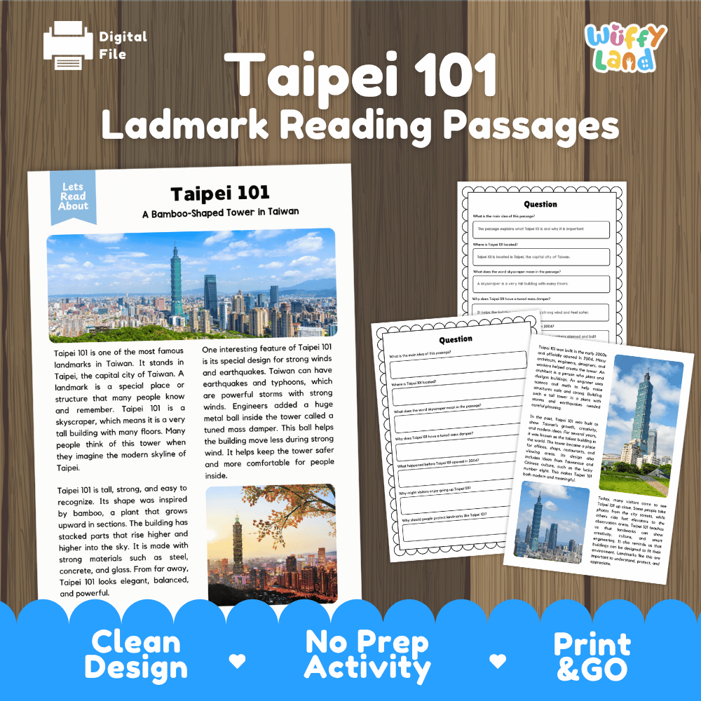 Taipei 101 Landmark Reading Passages and Comprehension Worksheets