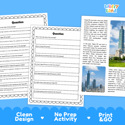 Taipei 101 Landmark Reading Passages and Comprehension Worksheets