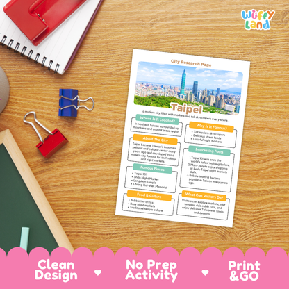 Taipei City Research Worksheets and Fact Sheet