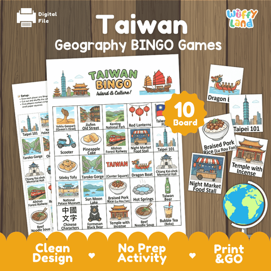 Taiwan Geography Bingo Game Printable Activity