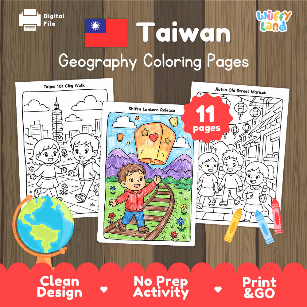 Taiwan Geography Coloring Pages - 11 Pages - World Geography No Prep Activity