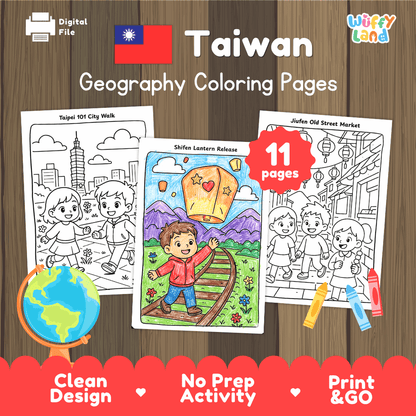 Taiwan Geography Coloring Pages - 11 Pages - World Geography No Prep Activity