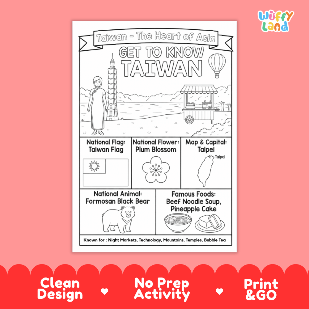 Taiwan Geography Coloring Poster and Fact Sheet Printables