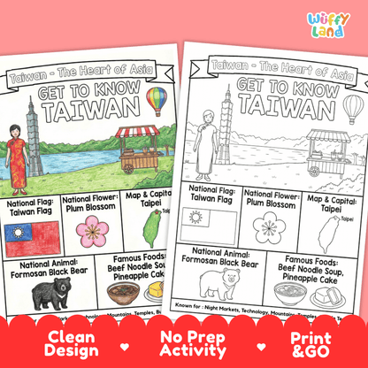 Taiwan Geography Coloring Poster and Fact Sheet Printables