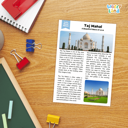 Taj Mahal Landmark Reading Passages and Comprehension Worksheets