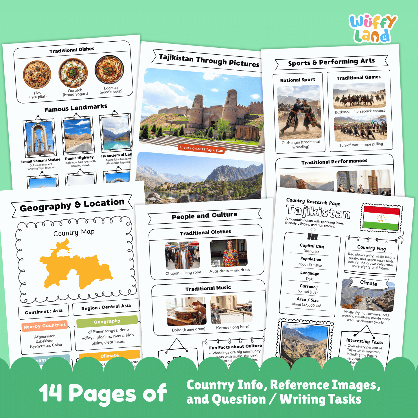 Tajikistan Country Study | Central Asia Geography Research Project & Worksheets