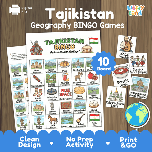 Tajikistan Geography Bingo Game Printable Activity