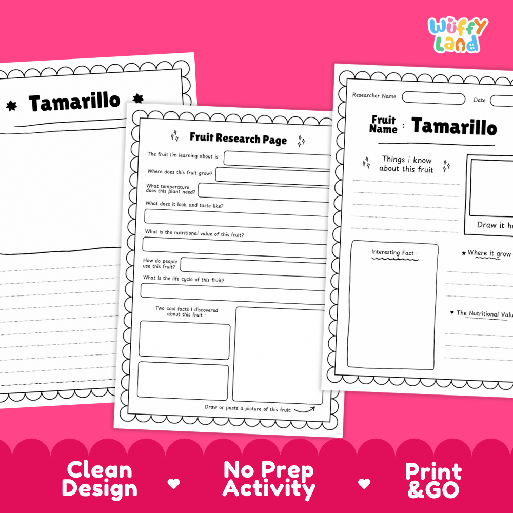 Tamarillo Fruit Research Page Worksheets and Fact Sheet